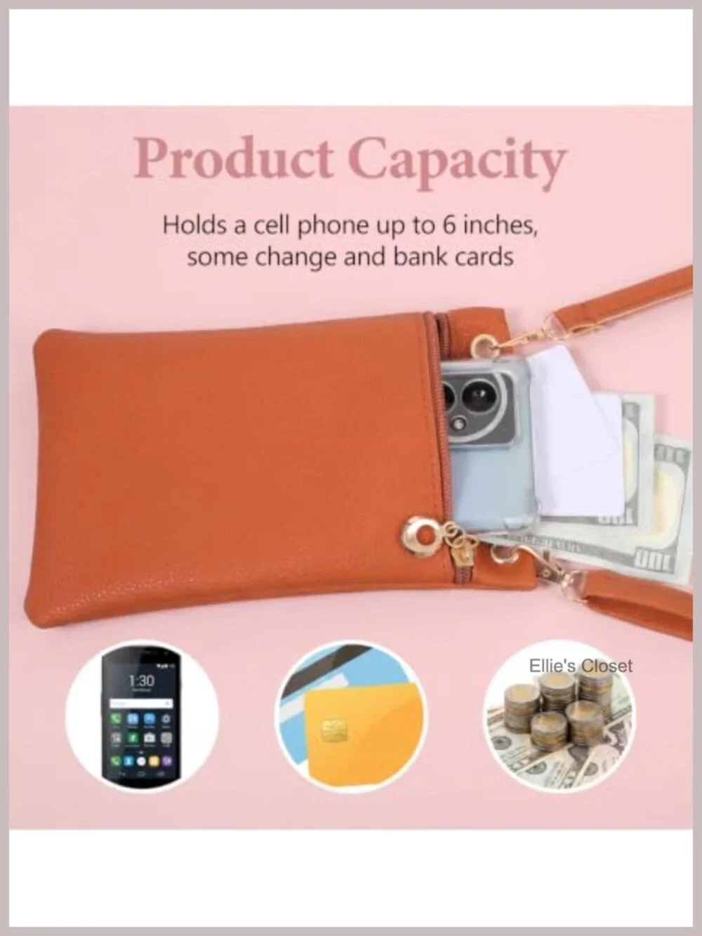 PU Leather Crossbody Phone Purse Wallet with Adjustable Strap